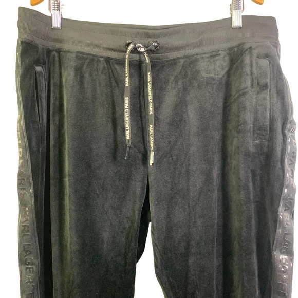 KARL LAGERFELD Black Velour Side Logo Jogger‎ Track Pants - NWT - Picture 2 of 16